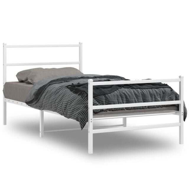 Berkfield Home Metal Bed Frame without Mattress with Footboard¬†White 107x203cm in White - Size: 107x203 cm - image 1