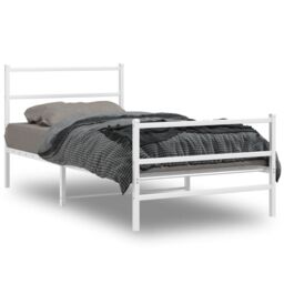 Berkfield Home Metal Bed Frame without Mattress with Footboard¬†White 107x203cm in White - Size: 107x203 cm - thumbnail 1