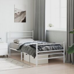 Berkfield Home Metal Bed Frame without Mattress with Footboard¬†White 107x203cm in White - Size: 107x203 cm - thumbnail 3