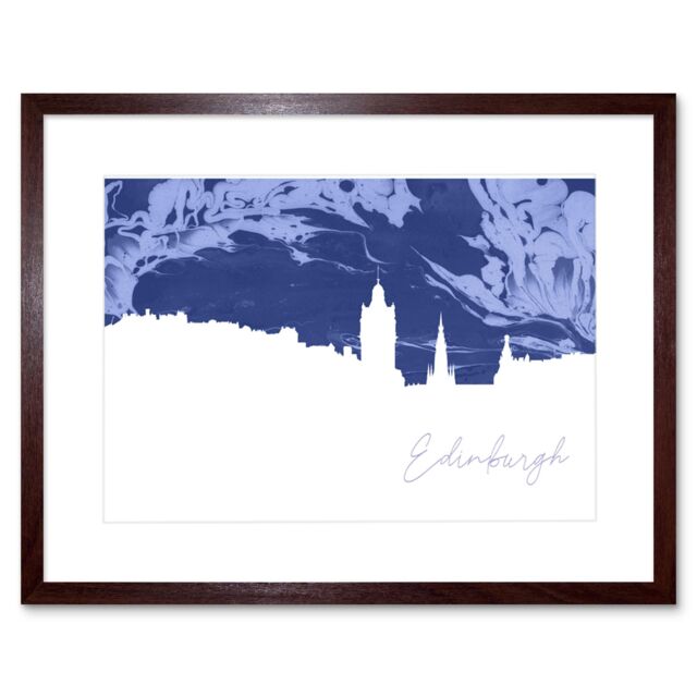 "Artery8 Wall Art Print Scotland Edinburgh Cityscape Marble Blue Framed in Brown - Size: W7"" x H9""" - image 1