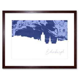 "Artery8 Wall Art Print Scotland Edinburgh Cityscape Marble Blue Framed in Brown - Size: W7"" x H9""" - thumbnail 1