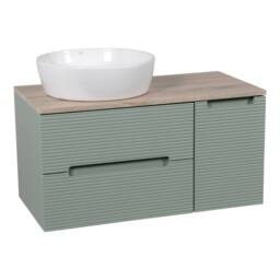 Bathroom Kingdom Monza Green & Oak Fluted Wall Hung Basin Vanity 900mm
