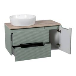 Bathroom Kingdom Monza Green & Oak Fluted Wall Hung Basin Vanity 900mm - thumbnail 2