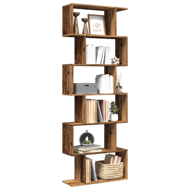 Berkfield Home Room Divider Bookcase 6-Tier Old Wood 70x24x193 cm Engineered Wood in Brown - Size: 70 x 24 x 193 cm - image 1
