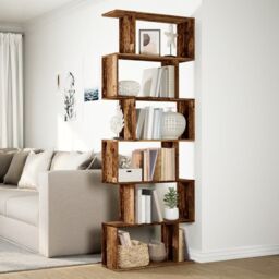 Berkfield Home Room Divider Bookcase 6-Tier Old Wood 70x24x193 cm Engineered Wood in Brown - Size: 70 x 24 x 193 cm - thumbnail 4