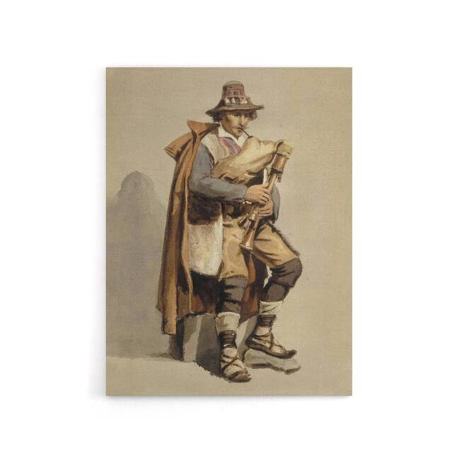 "Artery8 Albert Edelfelt Bagpiper Watercolour Portrait Canvas Wall Art Print in Beige - Size: W12"" x H16""" - image 1