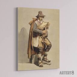 "Artery8 Albert Edelfelt Bagpiper Watercolour Portrait Canvas Wall Art Print in Beige - Size: W12"" x H16""" - thumbnail 2