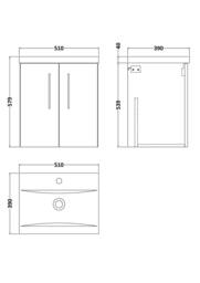 Balterley Modern Bathroom 2 Soft Close Door Wall Hung Vanity Unit & Rectangular Mid-Edge Basin, Gloss White, 500 mm in White - thumbnail 7