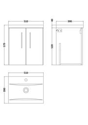 Balterley Modern Bathroom 2 Soft Close Door Wall Hung Vanity Unit & Rectangular Mid-Edge Basin, Gloss White, 500 mm in White - thumbnail 5