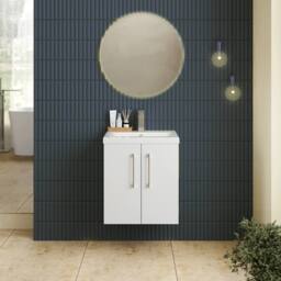 Balterley Modern Bathroom 2 Soft Close Door Wall Hung Vanity Unit & Rectangular Mid-Edge Basin, Gloss White, 500 mm in White - thumbnail 2