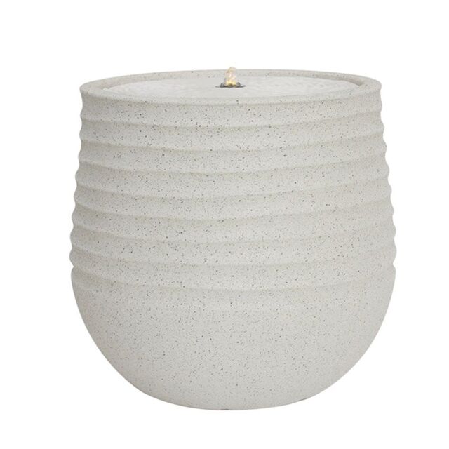 Primrose Clyde Ridged Garden Water Feature with LED Lights 40cm in White - image 1