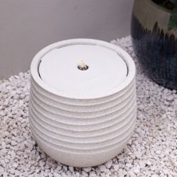 Primrose Clyde Ridged Garden Water Feature with LED Lights 40cm in White - thumbnail 3