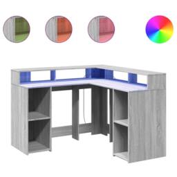 Berkfield Home Desk with LED Lights Grey Sonoma 130x130x91 cm Engineered Wood - Size: 130 x 130 x 91 cm - thumbnail 1