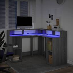 Berkfield Home Desk with LED Lights Grey Sonoma 130x130x91 cm Engineered Wood - Size: 130 x 130 x 91 cm - thumbnail 5