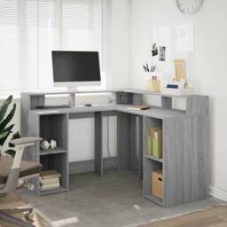 Berkfield Home Desk with LED Lights Grey Sonoma 130x130x91 cm Engineered Wood - Size: 130 x 130 x 91 cm - thumbnail 4