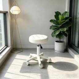 KORVIXA 33cm White Rolling Office Stool Adjustable Round Bar Stool - Size: 100 cm x 100 cm - thumbnail 5