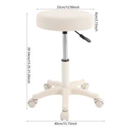 KORVIXA 33cm White Rolling Office Stool Adjustable Round Bar Stool - Size: 100 cm x 100 cm - thumbnail 2