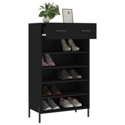 Berkfield Home Shoe Cabinet Black 60x35x105 cm Engineered Wood - Size: 60 x 35 x 105 cm - thumbnail 4