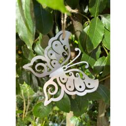 Poppyforge Hanging 3D Folded Wings Butterfly Garden Art - W15 x H13 cm in Silver