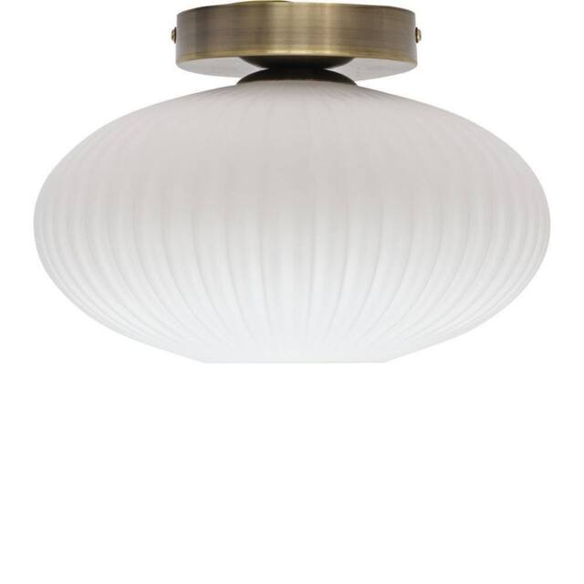 First Choice Lighting Baton - White Ribbed Oval Glass Antique Brass Ceiling Light Fitting - image 1