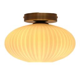 First Choice Lighting Baton - White Ribbed Oval Glass Antique Brass Ceiling Light Fitting - thumbnail 2