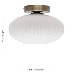 First Choice Lighting Baton - White Ribbed Oval Glass Antique Brass Ceiling Light Fitting - thumbnail 5