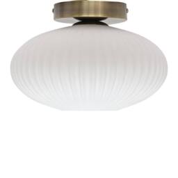 First Choice Lighting Baton - White Ribbed Oval Glass Antique Brass Ceiling Light Fitting - thumbnail 1
