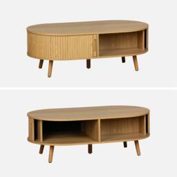 sweeek Coffee Table With Sliding Doors & Grooved Wooden-effect Compartments in Light Brown - thumbnail 2