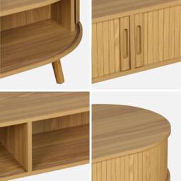 sweeek Coffee Table With Sliding Doors & Grooved Wooden-effect Compartments in Light Brown - thumbnail 3