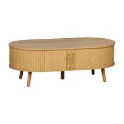 sweeek Coffee table with sliding doors & grooved wooden-effect in Beige - thumbnail 2
