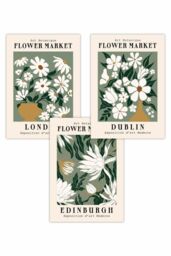 ARTZE Set of 3 Green Flower Market London Edinburgh Dublin Art Posters in Dark Green - Size: W50 cm x H70 cm - thumbnail 1