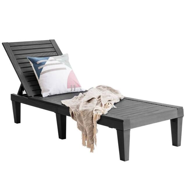Gymax Chaise Lounge Chair Lightweight Adjustable Patio Lounge Recliner Chair in Black