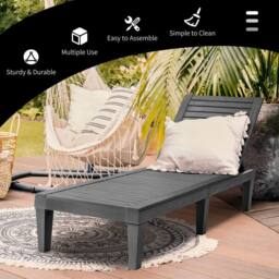 Gymax Chaise Lounge Chair Lightweight Adjustable Patio Lounge Recliner Chair in Black - thumbnail 8