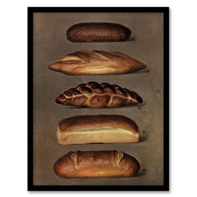 "Artery8 Baked Bread Loaves Vintage Framed Wall Art Print in Brown - Size: W12"" x H16""" - image 1