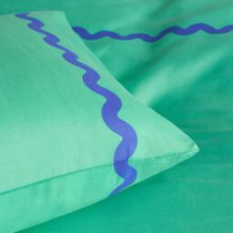 OHS Wave Edge Bedding Set Microfibre Duvet Cover with Pillowcase in Green - Size: Double - thumbnail 4