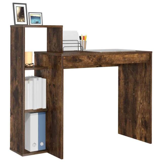 Berkfield Home Elegant Writing Desk Smoked oak Particle board Medium Writing Desk in Brown - image 1