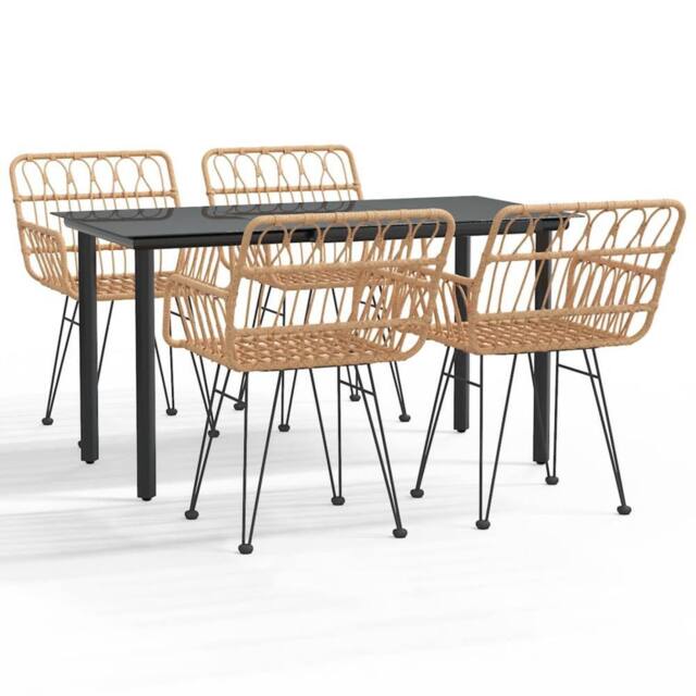 Berkfield Home 5 Piece Garden Dining Set Poly Rattan in Brown - image 1