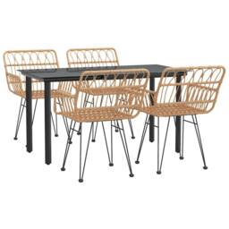 Berkfield Home 5 Piece Garden Dining Set Poly Rattan in Brown - thumbnail 3