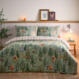 Furn Lodge Wood 100% Brushed Cotton Duvet Set in Green - Size: Double - thumbnail 4