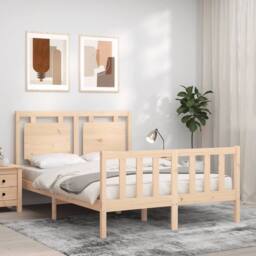 Berkfield Home Bed Frame with Headboard 120x200 cm Solid Wood in Natural - thumbnail 2