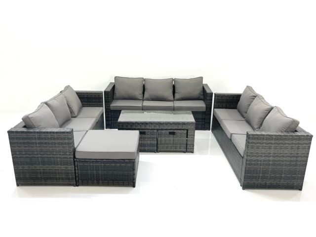 Fimous Outdoor Garden Furniture Set 7 Pieces Rattan Sofa Set with Coffee Table 3 Footstools Dark Grey Mixed - image 1