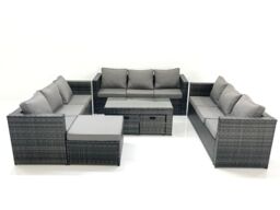 Fimous Outdoor Garden Furniture Set 7 Pieces Rattan Sofa Set with Coffee Table 3 Footstools Dark Grey Mixed - thumbnail 1