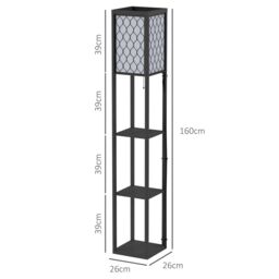 HOMCOM Modern Floor Lamp Light with 3 Shelves Fabric Lampshade Black - thumbnail 3