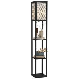 HOMCOM Modern Floor Lamp Light with 3 Shelves Fabric Lampshade Black - thumbnail 2