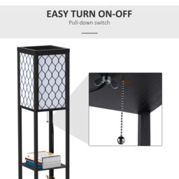 HOMCOM Modern Floor Lamp Light with 3 Shelves Fabric Lampshade Black - thumbnail 5