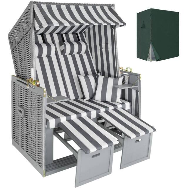 tectake Beach Chair 'Sylt' with cushions, footrest & rain cover in Grey - Size: 2 Seater - image 1