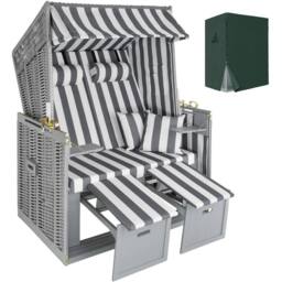tectake Beach Chair 'Sylt' with cushions, footrest & rain cover in Grey - Size: 2 Seater - thumbnail 1