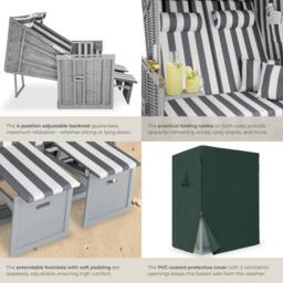 tectake Beach Chair 'Sylt' with cushions, footrest & rain cover in Grey - Size: 2 Seater - thumbnail 5