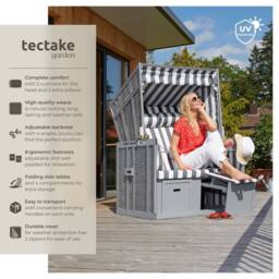 tectake Beach Chair 'Sylt' with cushions, footrest & rain cover in Grey - Size: 2 Seater - thumbnail 2