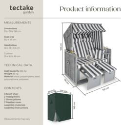 tectake Beach Chair 'Sylt' with cushions, footrest & rain cover in Grey - Size: 2 Seater - thumbnail 6